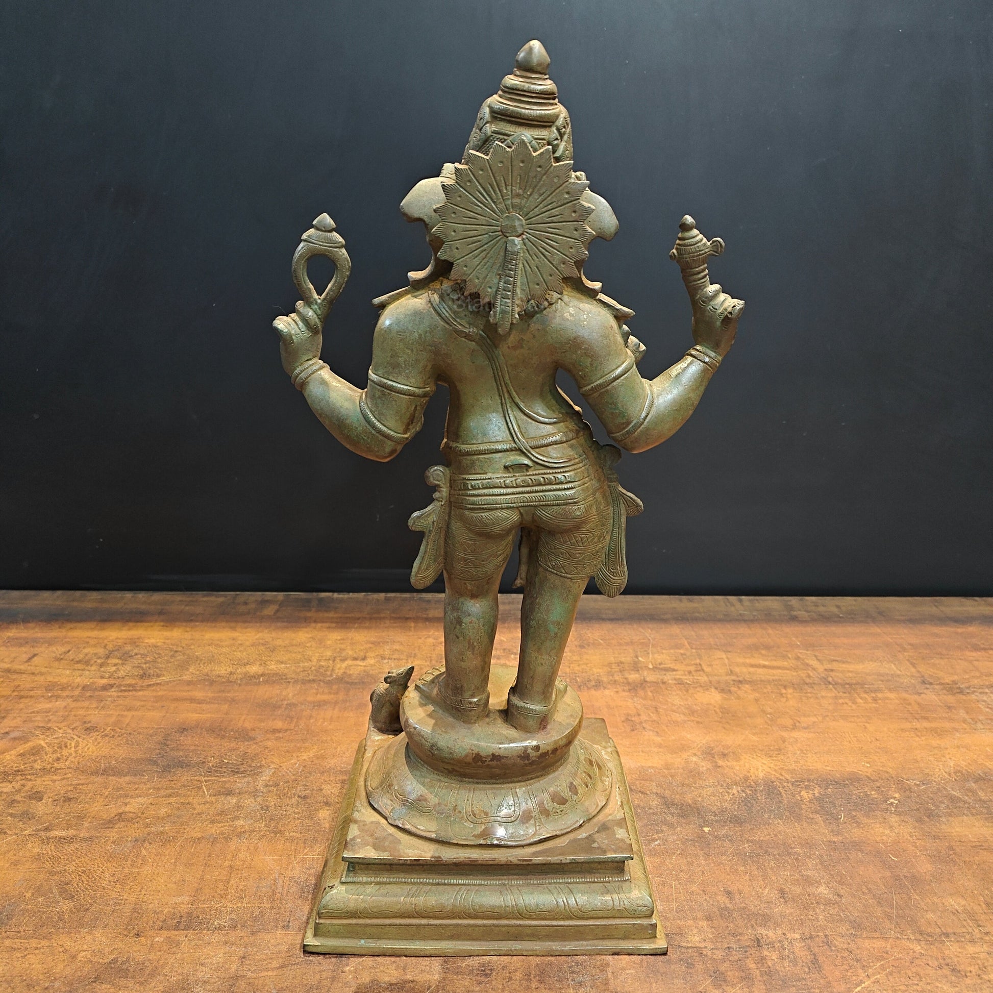 Brass Standing Ganesha Idol Antique Finish 19 Inches - Image 6