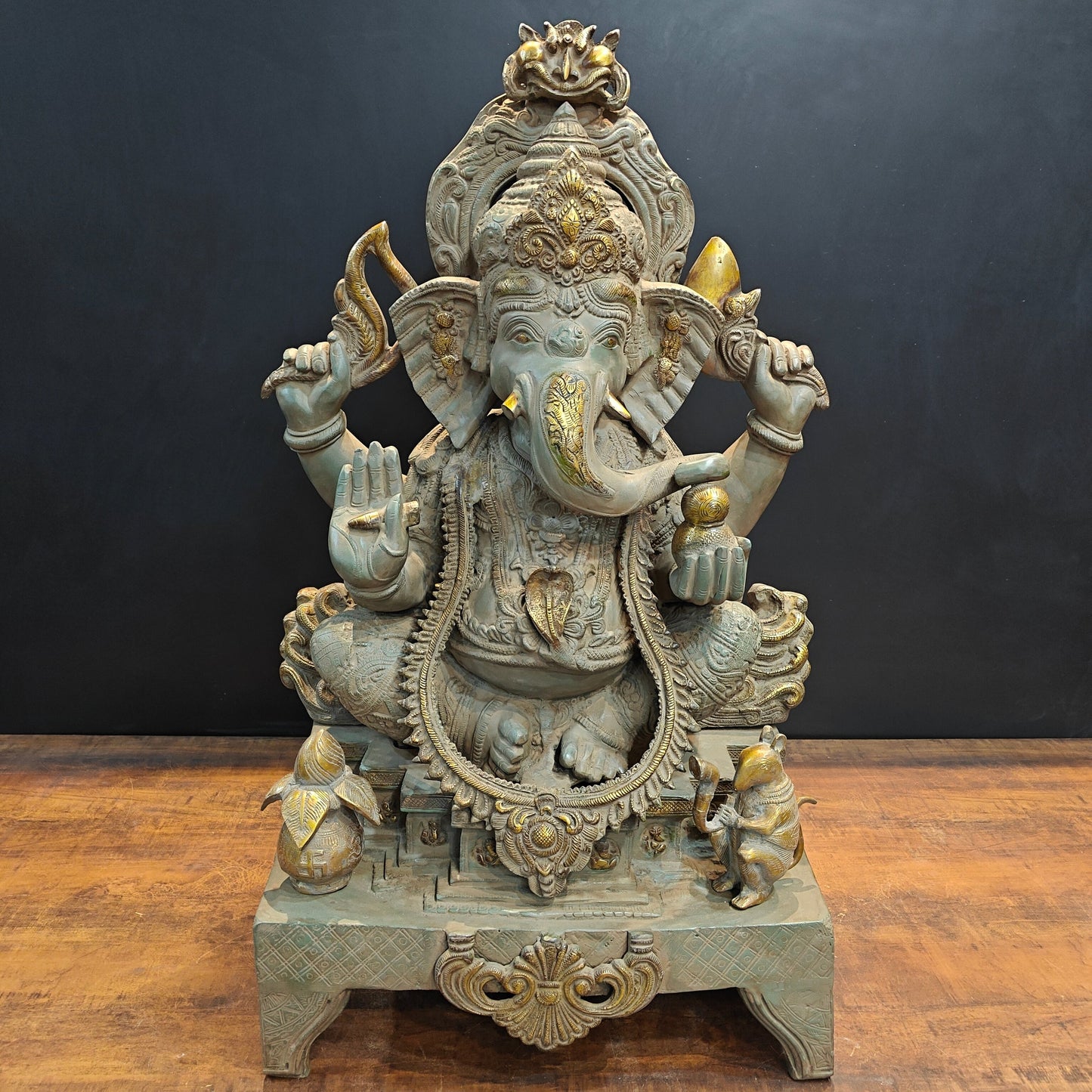 Vintage Brass Large Ganesha Statue Antique Chola Finish 35 Inch