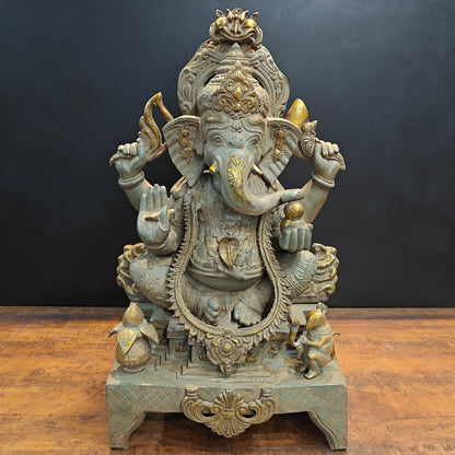 Vintage Brass Large Ganesha Statue Antique Chola Finish 35 Inch by vendor-unknown - Hindu Gods (View 3)