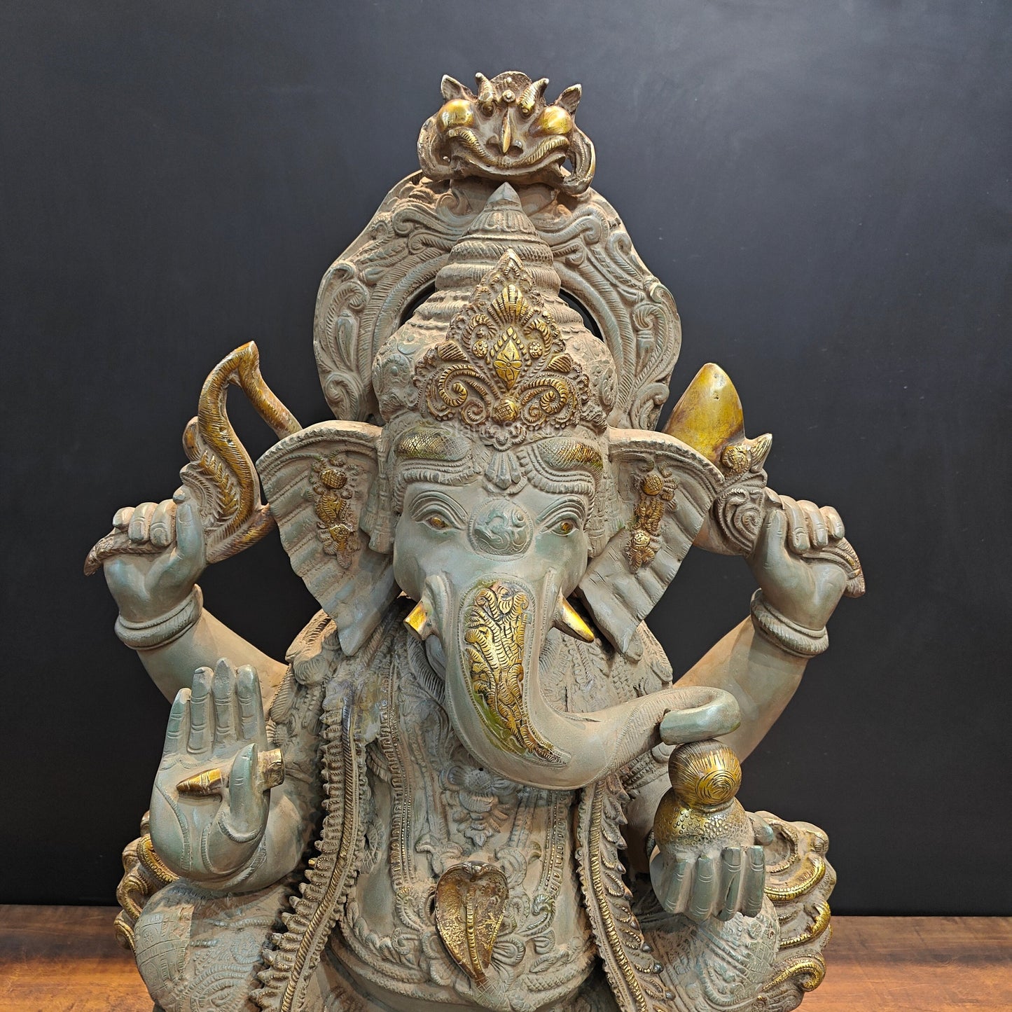 Vintage Brass Large Ganesha Statue Antique Chola Finish 35 Inch