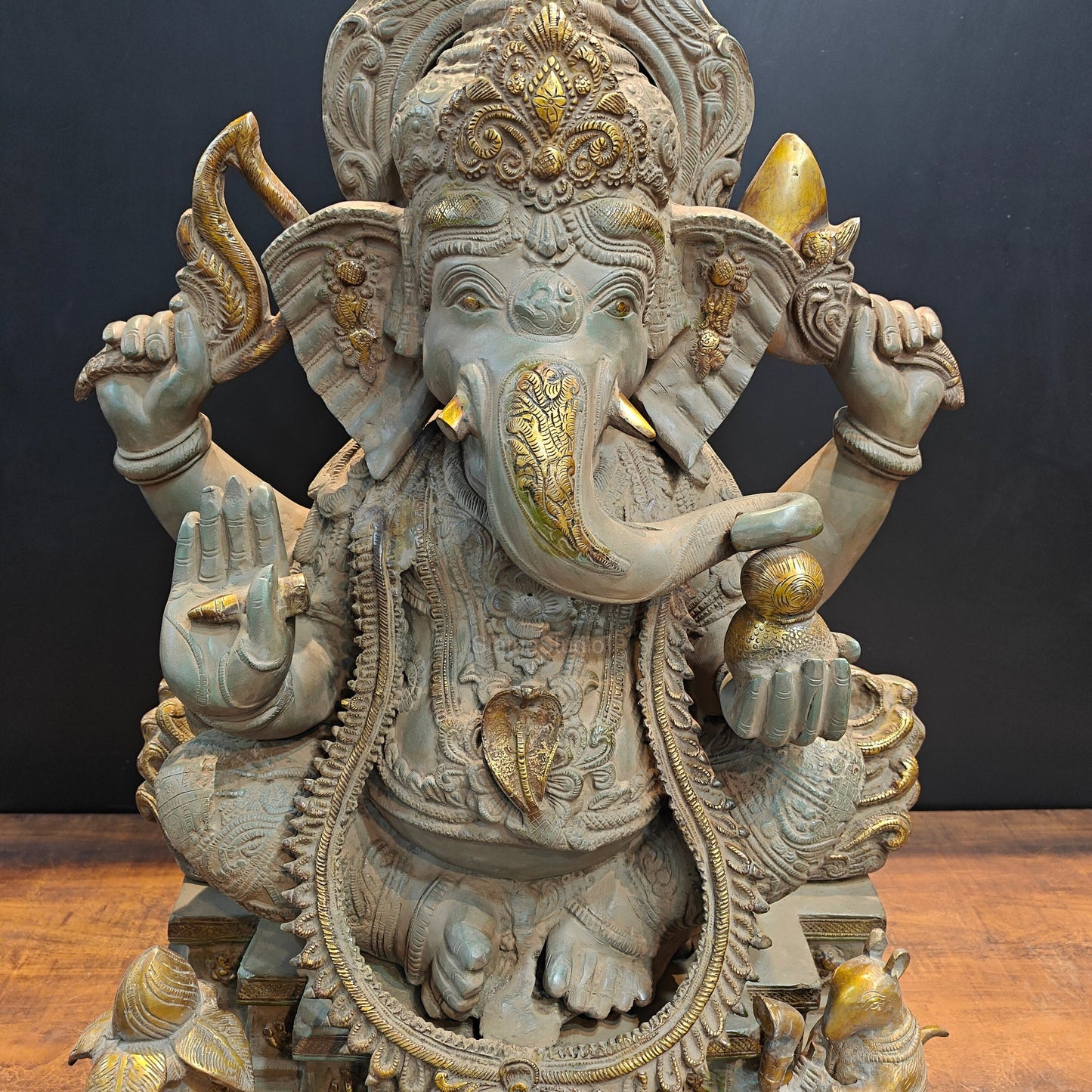 Vintage Brass Large Ganesha Statue Antique Chola Finish 35 Inch