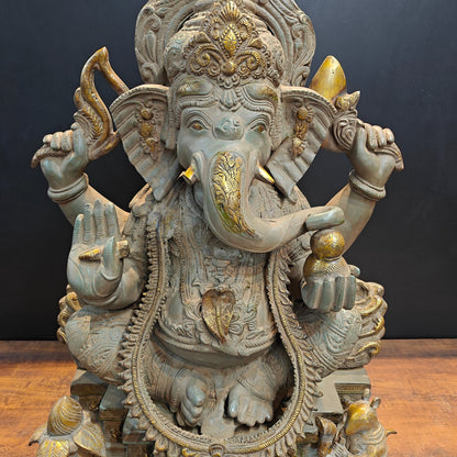 Vintage Brass Large Ganesha Statue Antique Chola Finish 35 Inch by vendor-unknown - Hindu Gods (View 4)