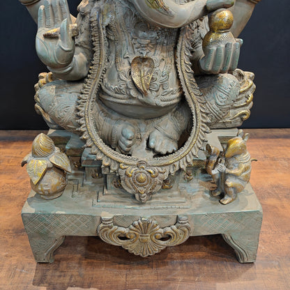 Vintage Brass Large Ganesha Statue Antique Chola Finish 35 Inch by vendor-unknown - Hindu Gods (View 5)