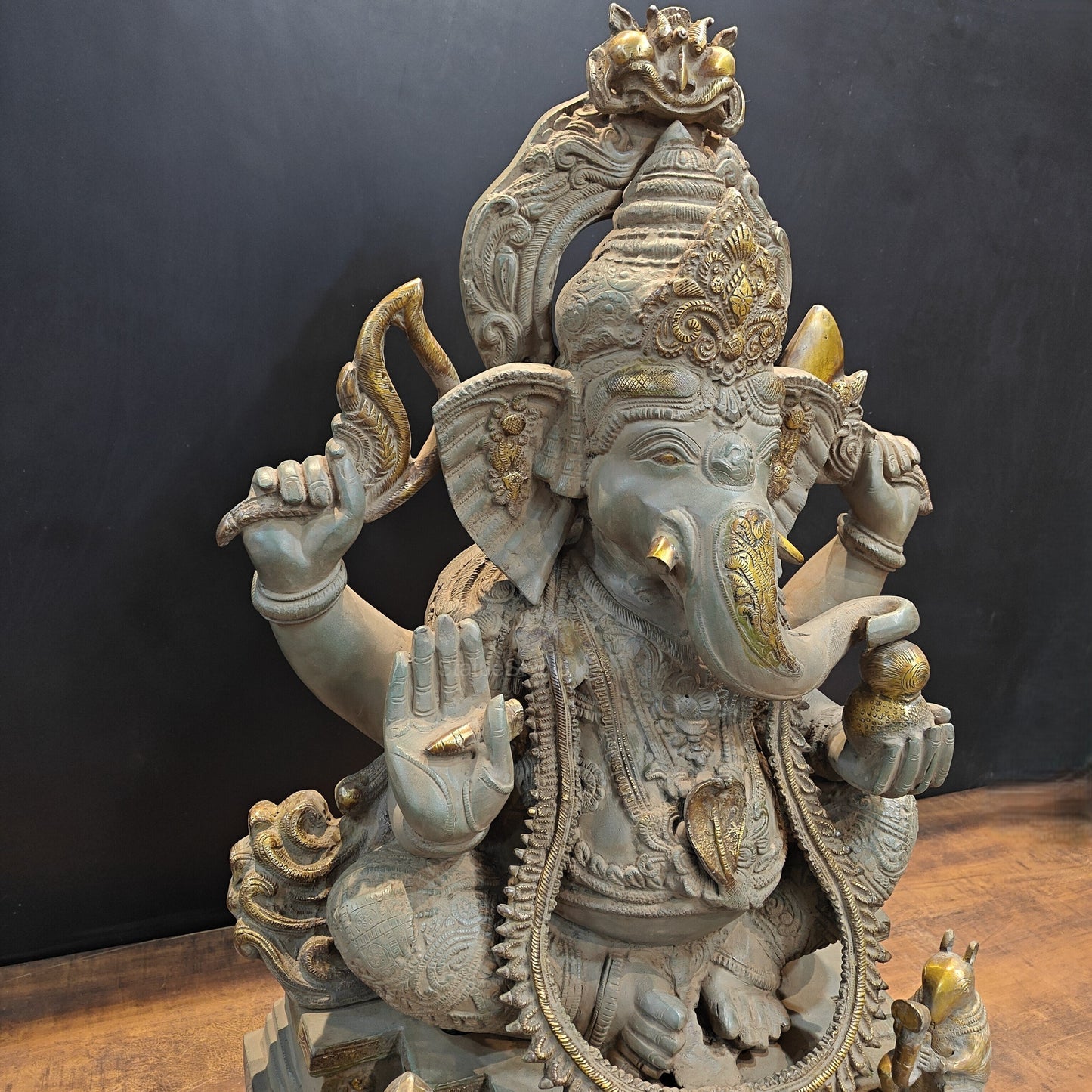 Vintage Brass Large Ganesha Statue Antique Chola Finish 35 Inch