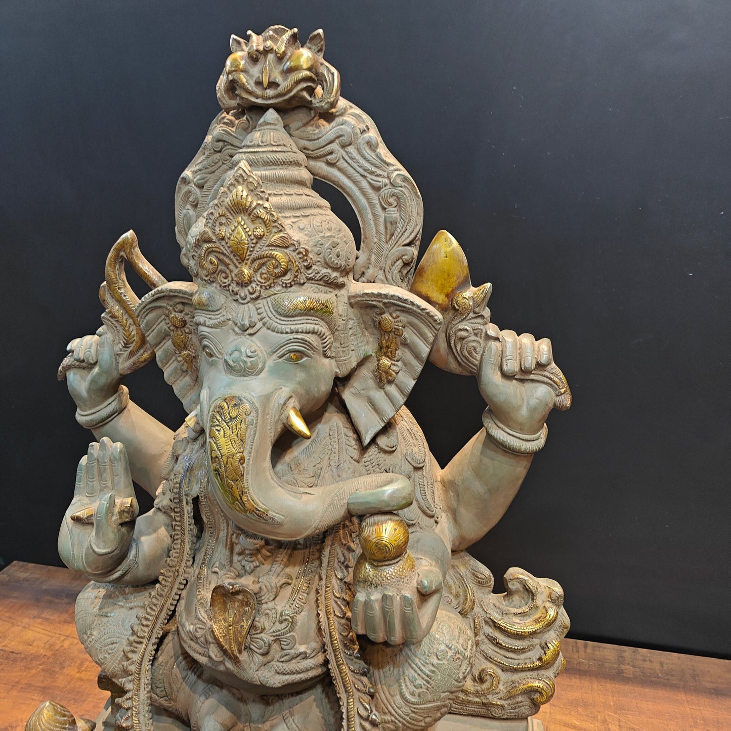 Vintage Brass Large Ganesha Statue Antique Chola Finish 35 Inch