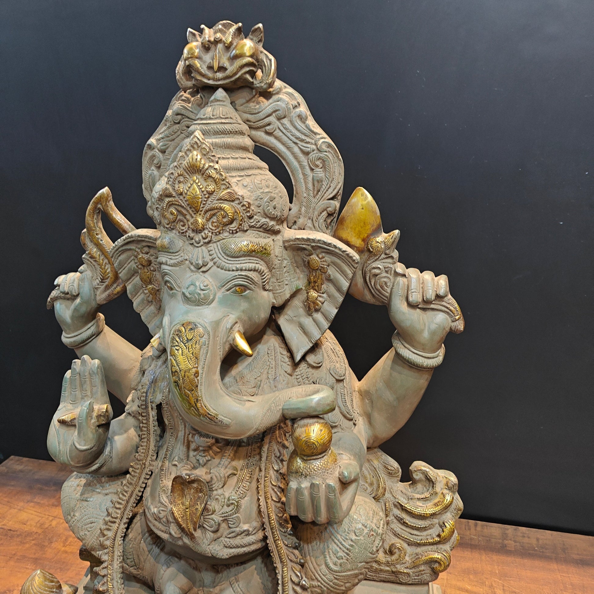 Vintage Brass Large Ganesha Statue Antique Chola Finish 35 Inch - Image 7