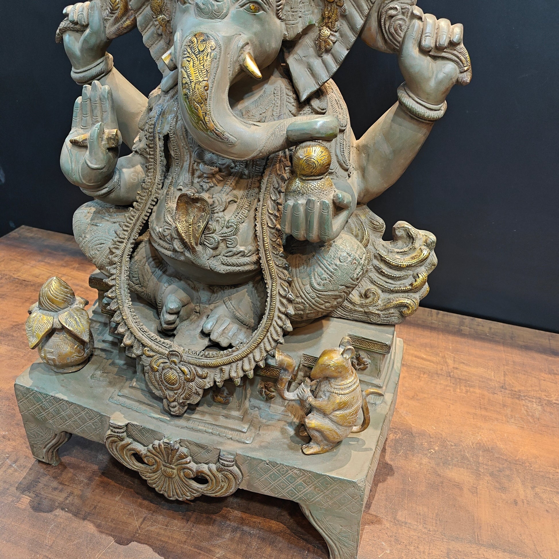 Vintage Brass Large Ganesha Statue Antique Chola Finish 35 Inch - Image 8