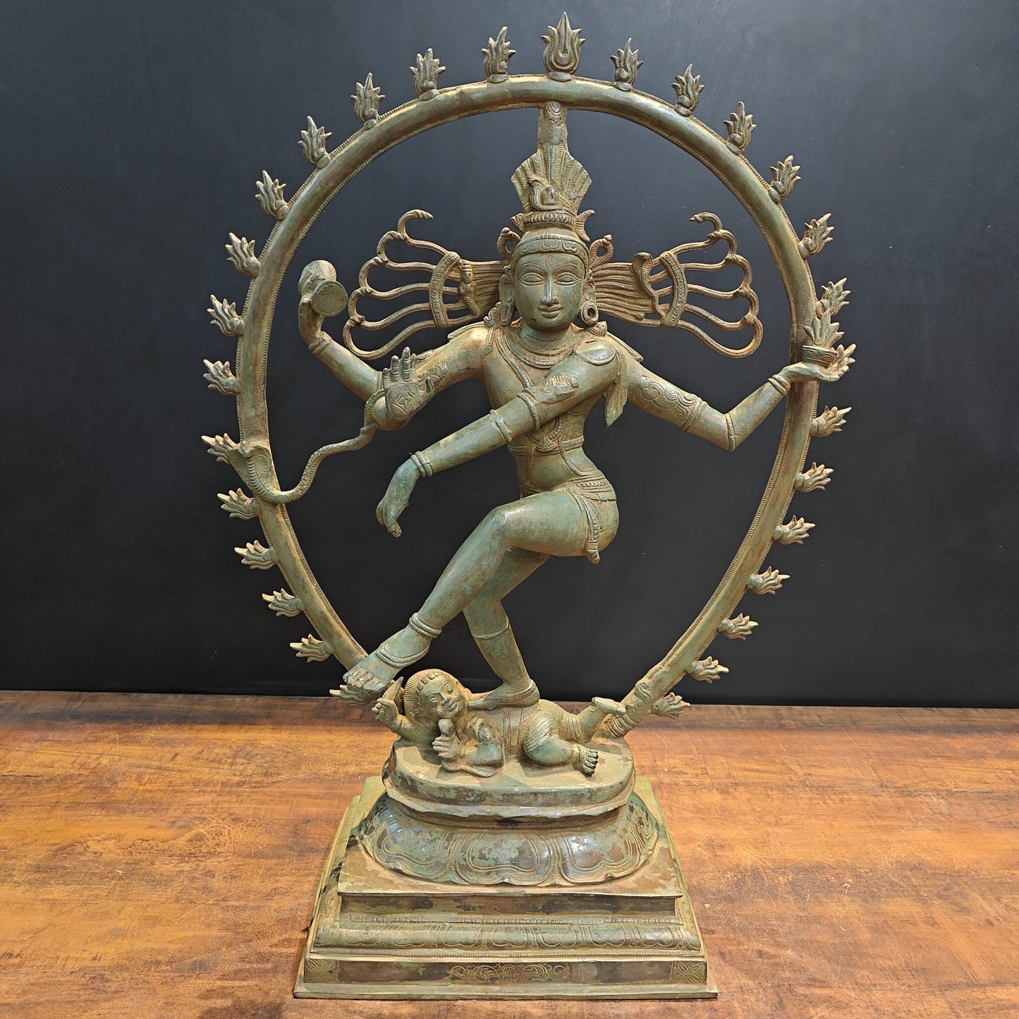 Brass Unique Nataraja Statue Antique Bronze Patina Finish 31 Inches