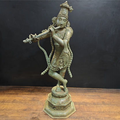 Brass Krishna Idol Antique Finish 45 Inches by vendor-unknown - Hindu Gods (View 3)