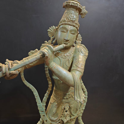 Brass Krishna Idol Antique Finish 45 Inches by vendor-unknown - Hindu Gods (View 2)
