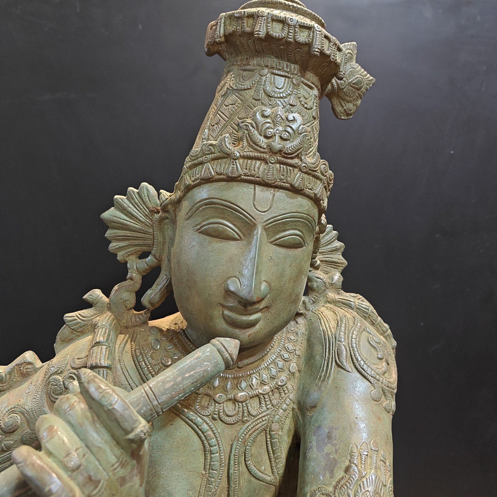 Brass Krishna Idol Antique Finish 45 Inches - Image 4