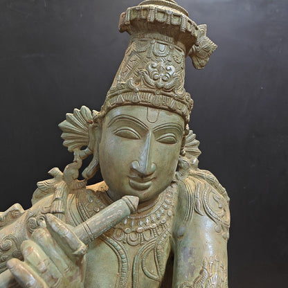 Brass Krishna Idol Antique Finish 45 Inches by vendor-unknown - Hindu Gods (View 4)