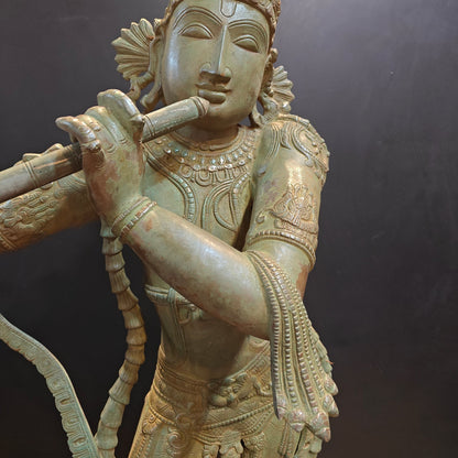 Brass Krishna Idol Antique Finish 45 Inches by vendor-unknown - Hindu Gods (View 5)