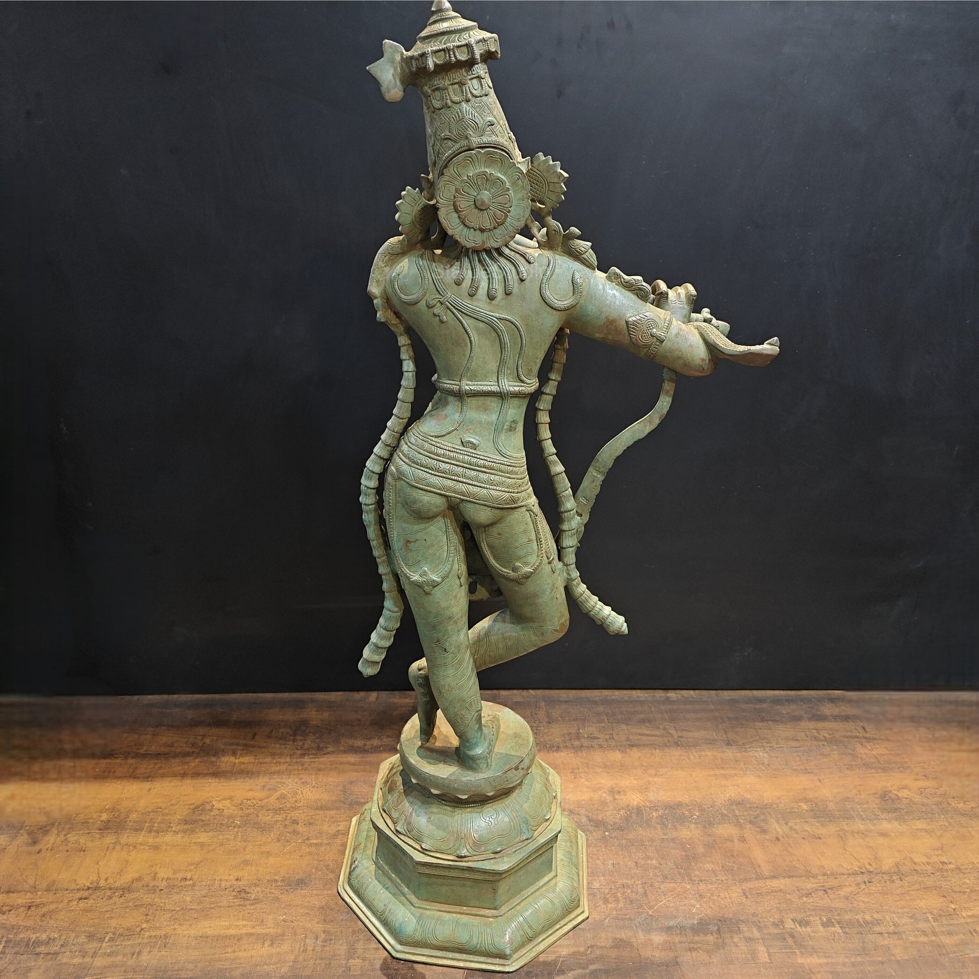 Brass Krishna Idol Antique Finish 45 Inches - Image 9