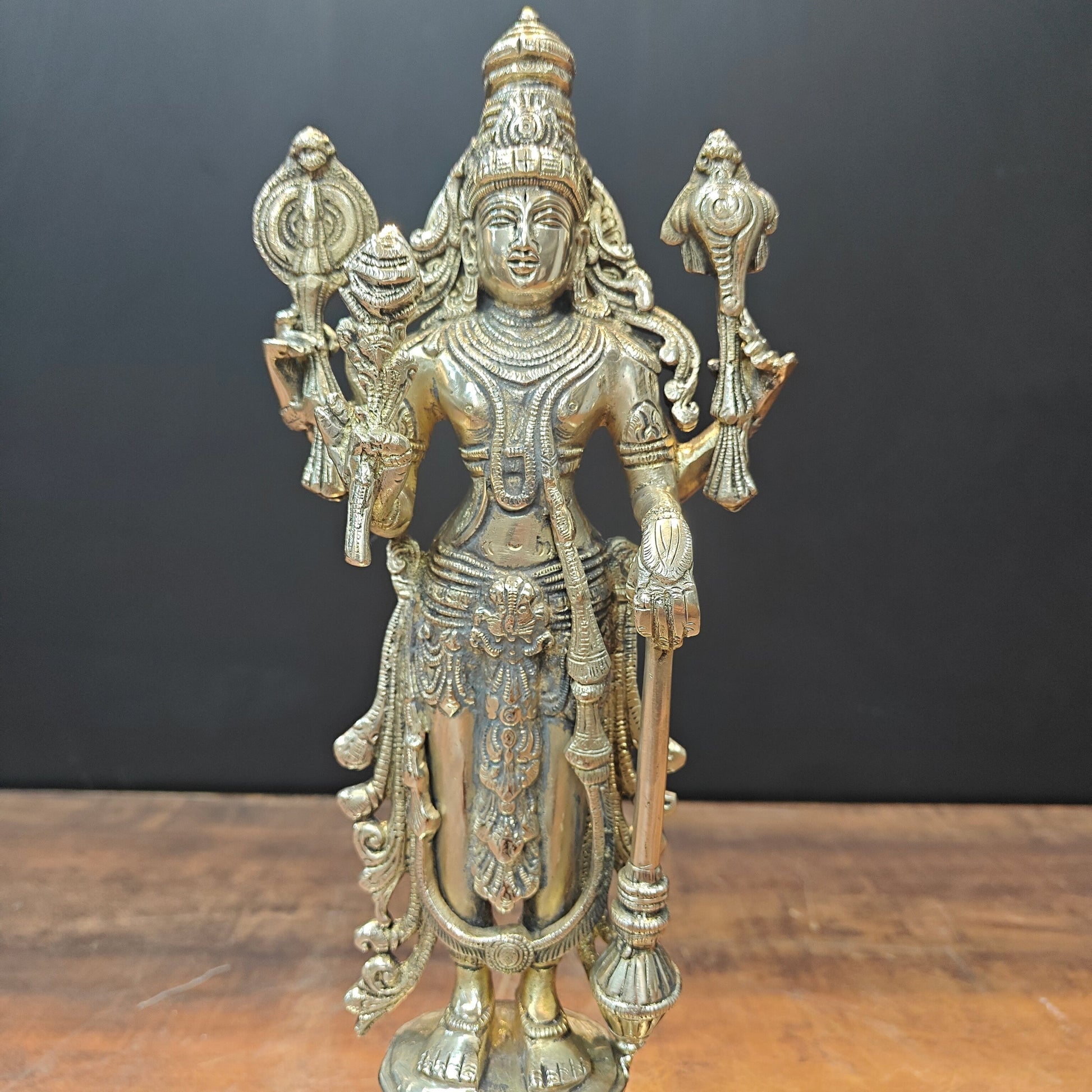 Brass Standing Vishnu Statue For Home Decor 14.5 Inch - Image 4