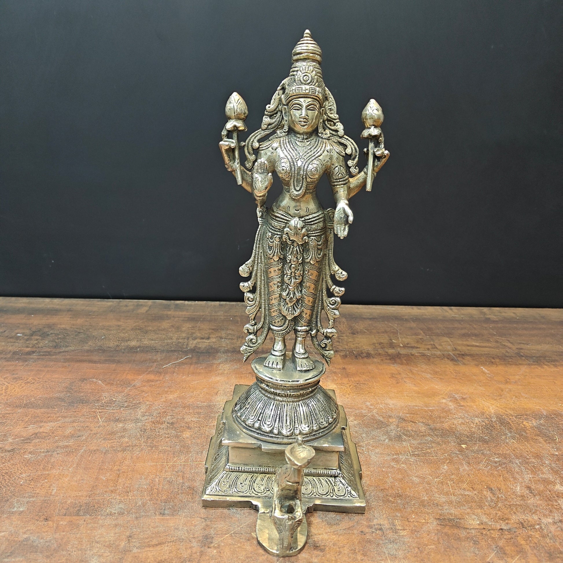 Brass Goddess Standing Lakshmi Idol 14 Inch - Eco-friendly - Sama Homes