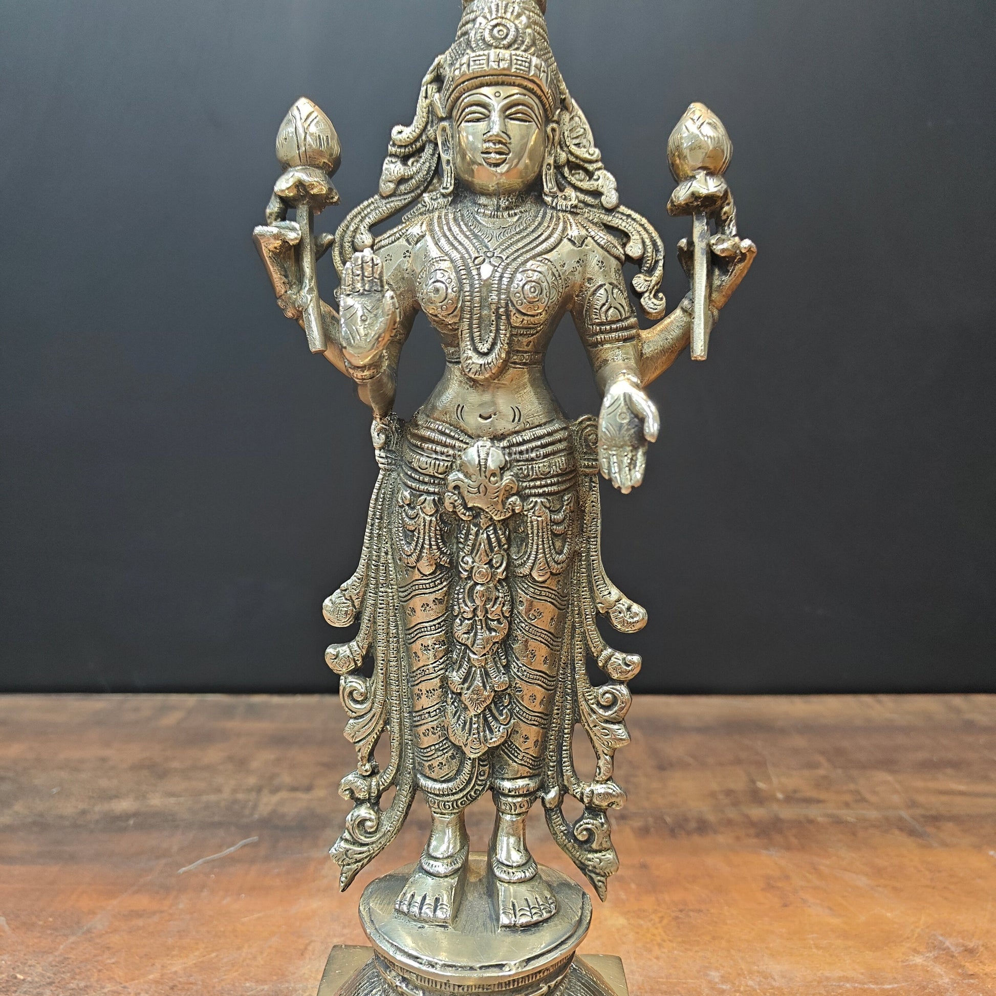Brass Goddess Standing Lakshmi Idol 14 Inch - Image 4