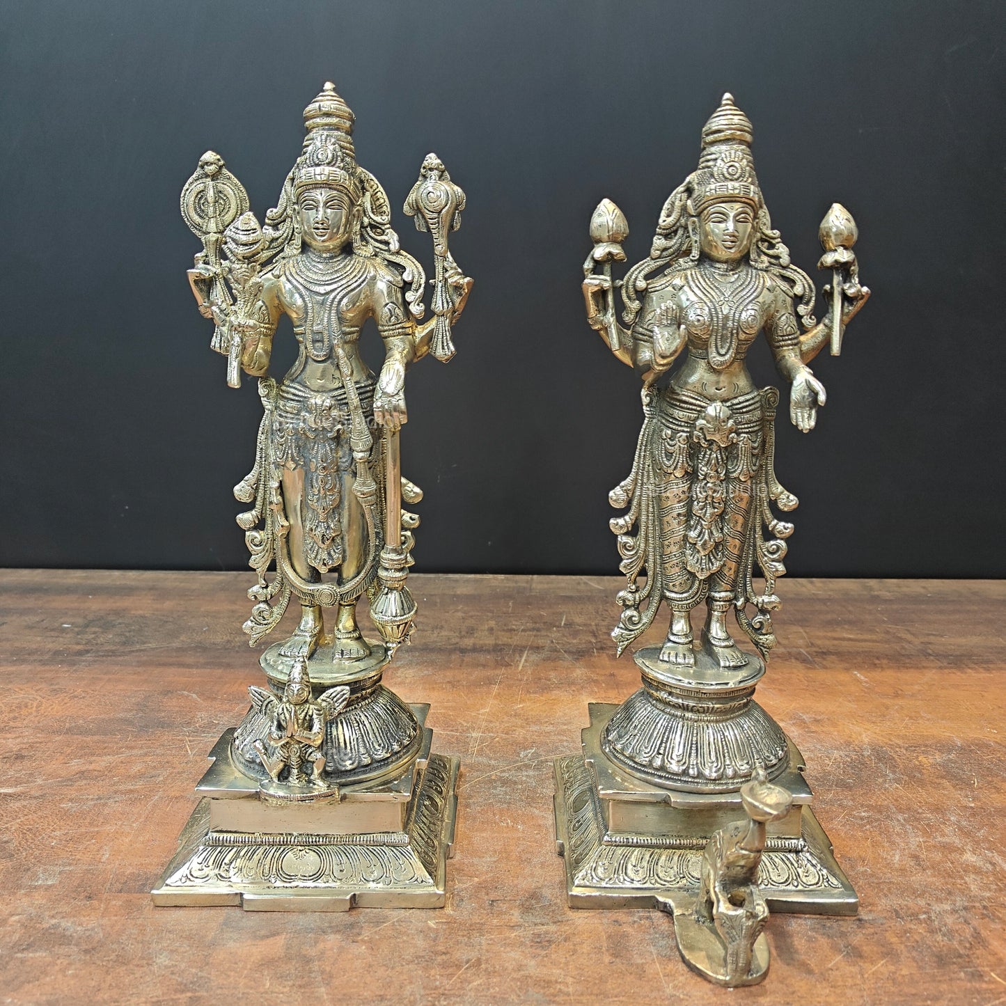 Brass Vishnu Lakshmi Idol For Home Temple Decor 14.5 Inches