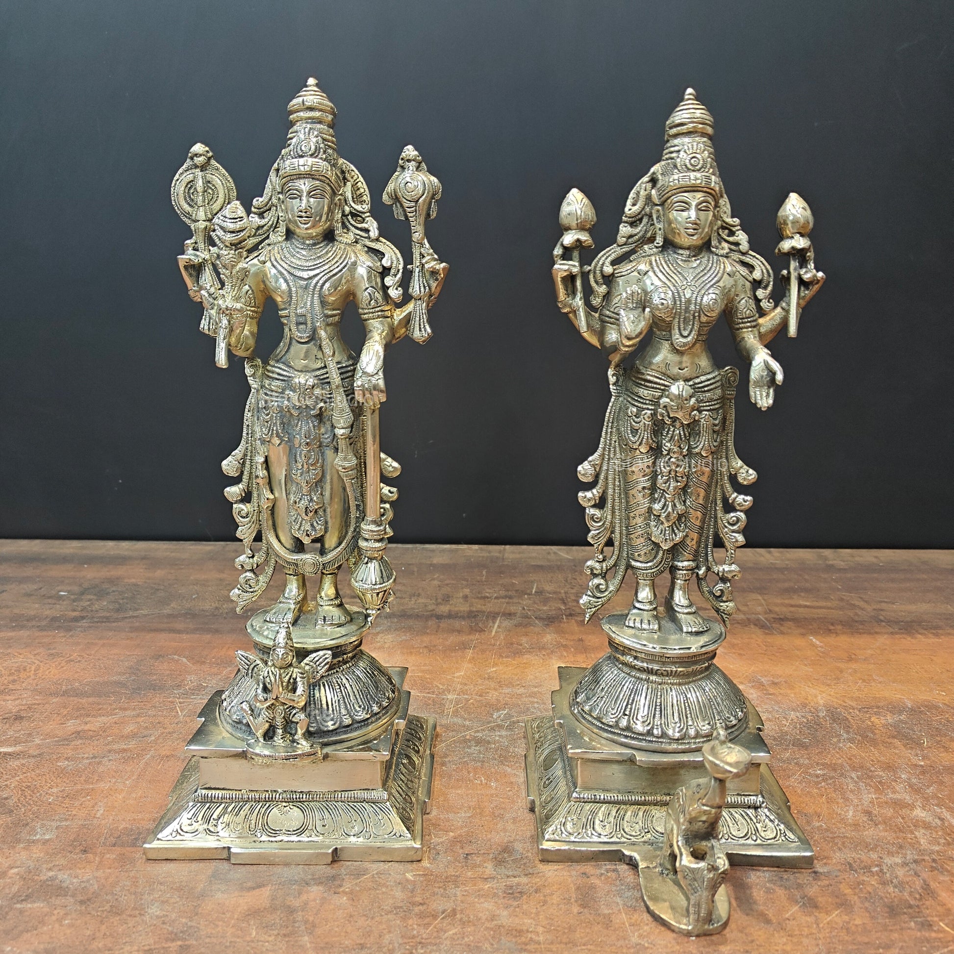 Brass Vishnu Lakshmi Idol For Home Temple Decor 14.5 Inches - Image 3
