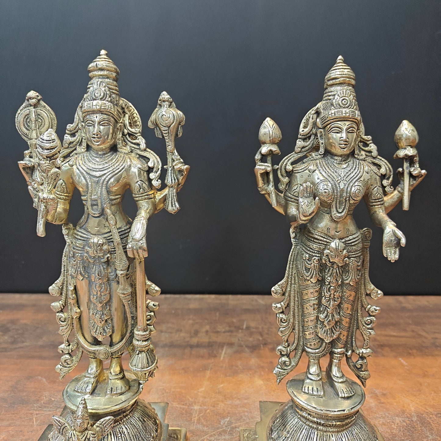 Brass Vishnu Lakshmi Idol For Home Temple Decor 14.5 Inches
