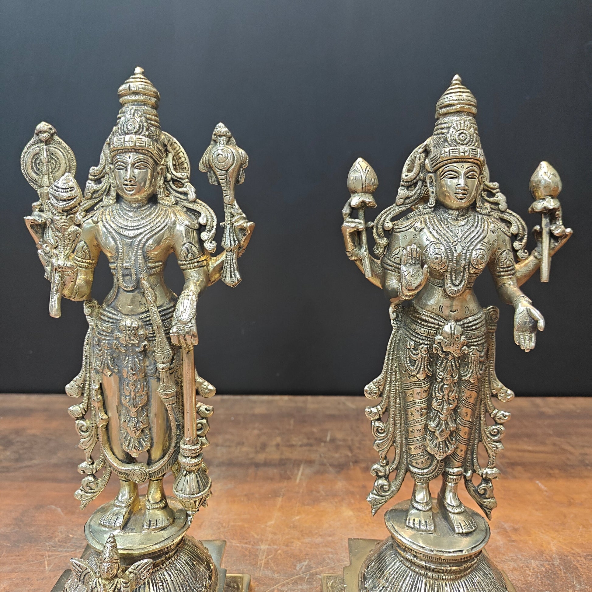 Brass Vishnu Lakshmi Idol For Home Temple Decor 14.5 Inches - Image 2