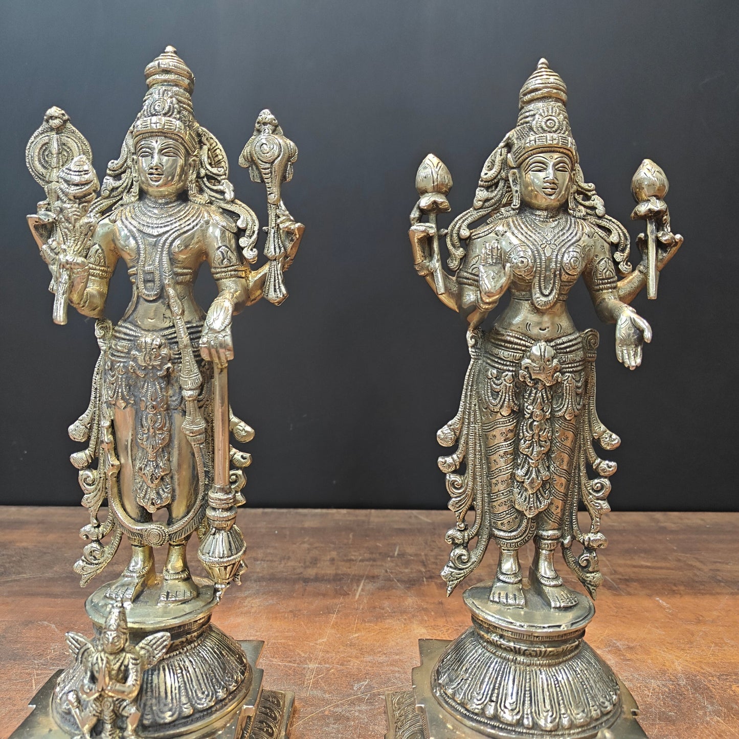 Brass Vishnu Lakshmi Idol For Home Temple Decor 14.5 Inches