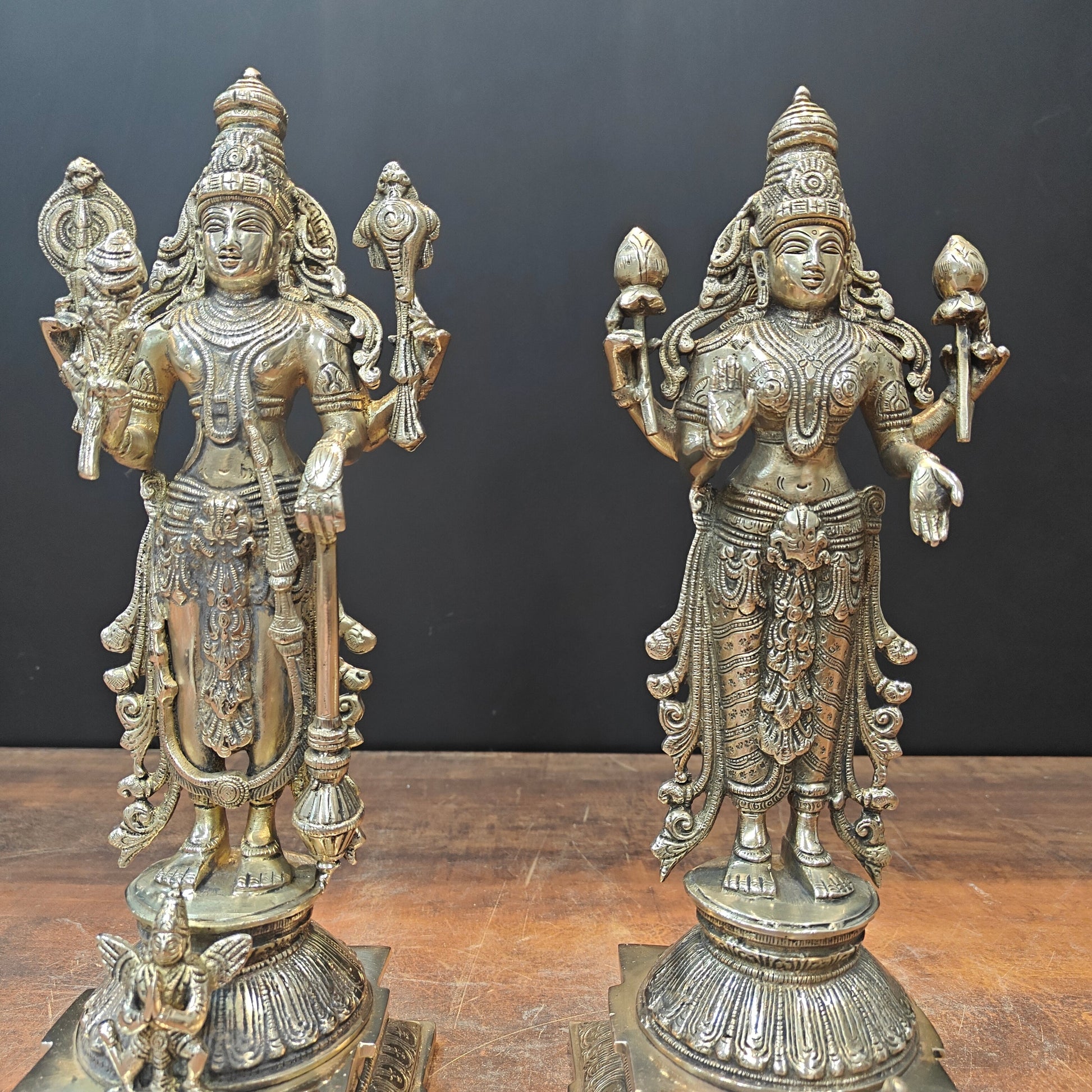Brass Vishnu Lakshmi Idol For Home Temple Decor 14.5 Inches - Image 4