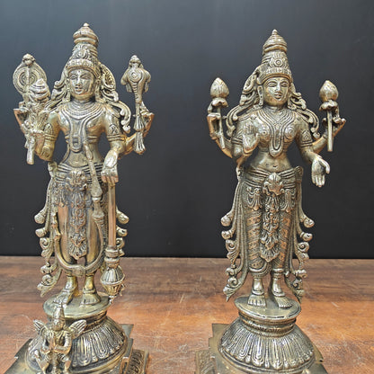 Brass Vishnu Lakshmi Idol For Home Temple Decor 14.5 Inches by vendor-unknown - Hindu Gods (View 4)