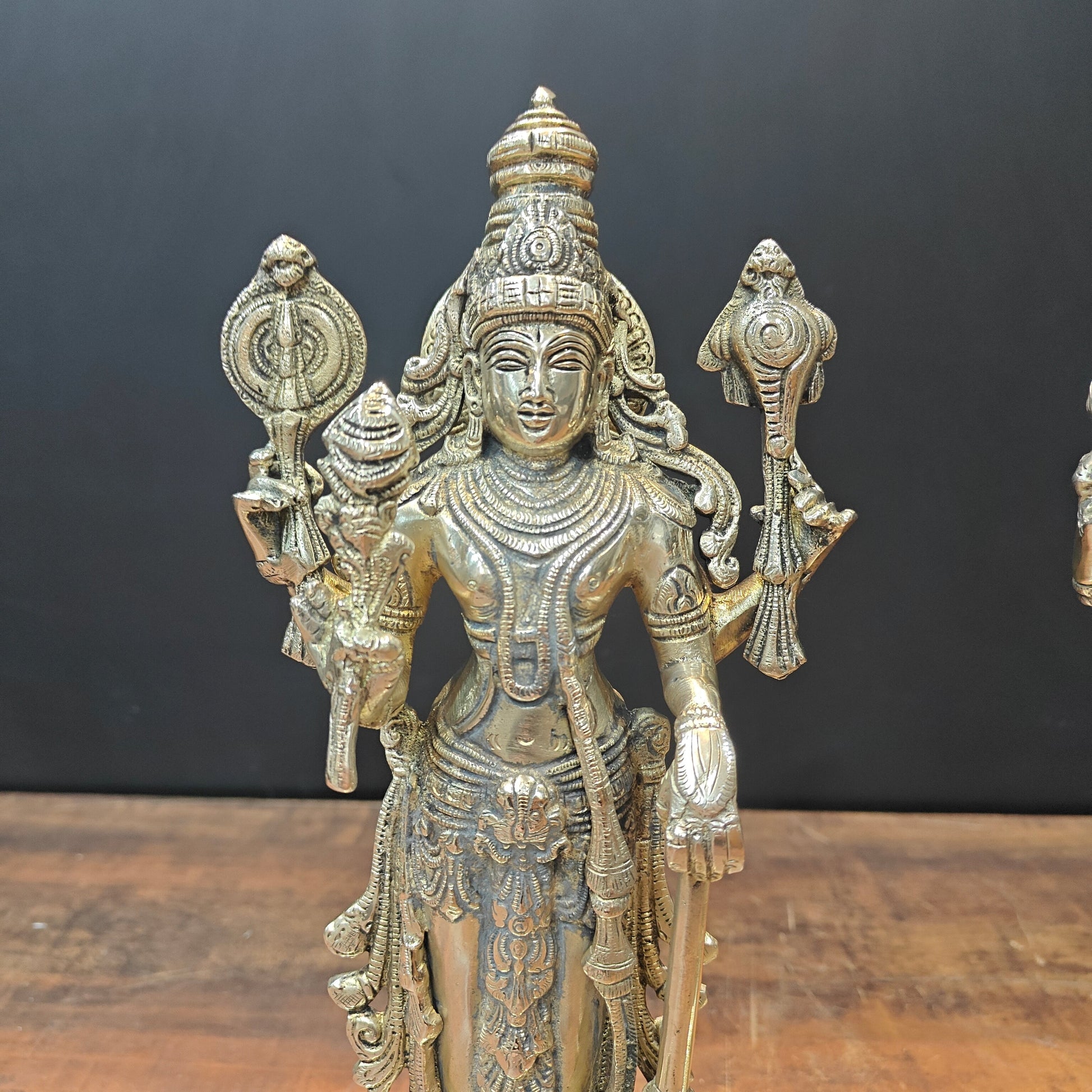 Brass Vishnu Lakshmi Idol For Home Temple Decor 14.5 Inches - Image 5