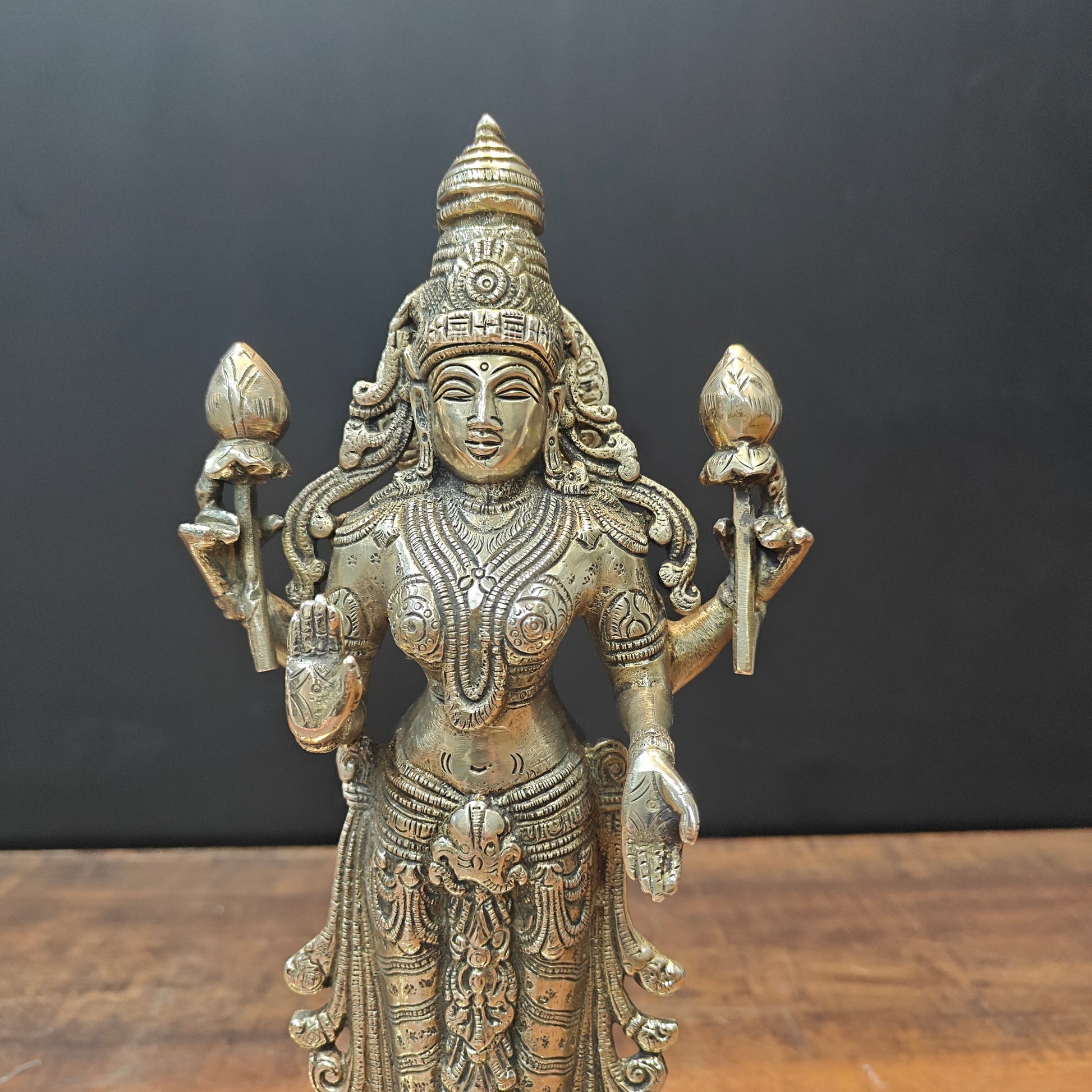 Brass Vishnu Lakshmi Idol For Home Temple Decor 14.5 Inches - Image 6