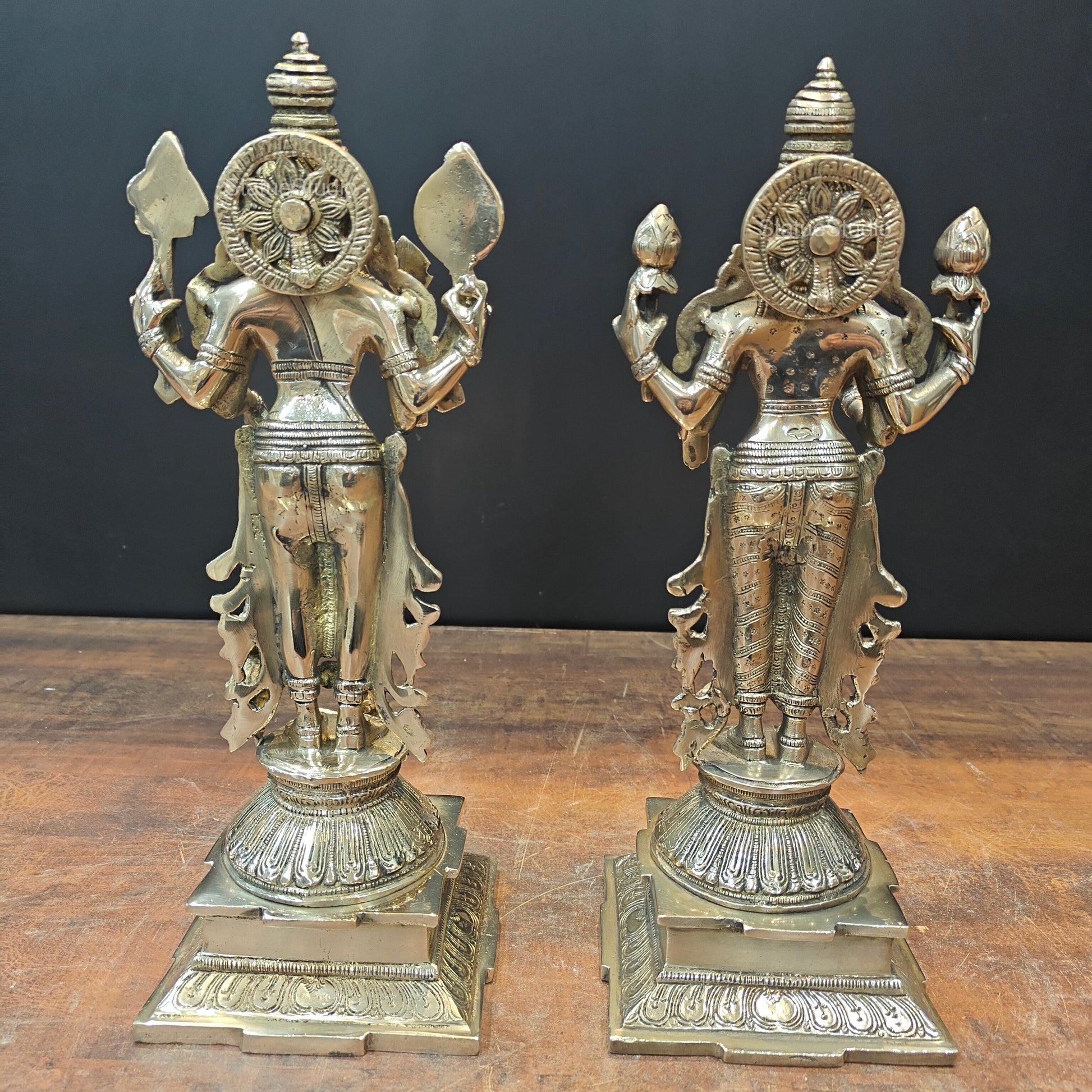 Brass Vishnu Lakshmi Idol For Home Temple Decor 14.5 Inches - Image 7