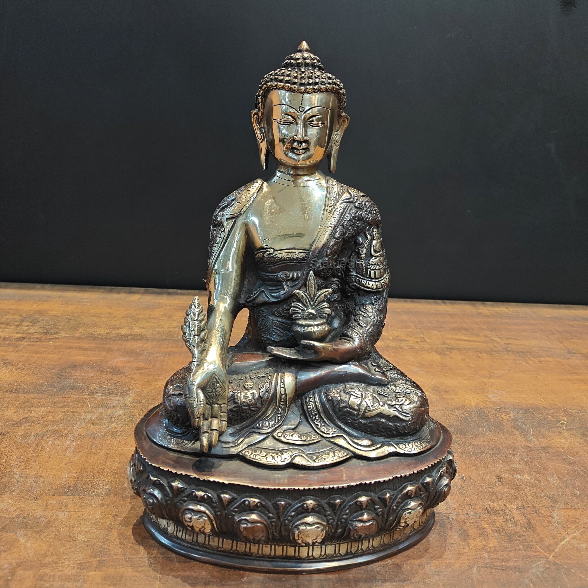 Brass Medicine Buddha Statue Antique Finish 14 Inch - Eco-friendly - Sama Homes