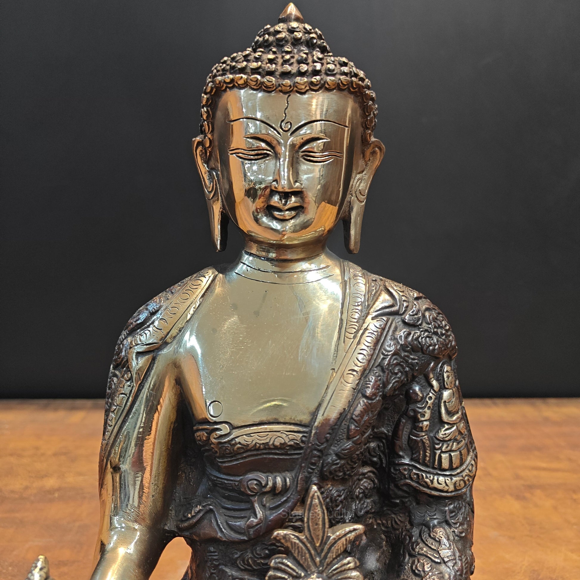 Brass Medicine Buddha Statue Antique Finish 14 Inch - Image 2