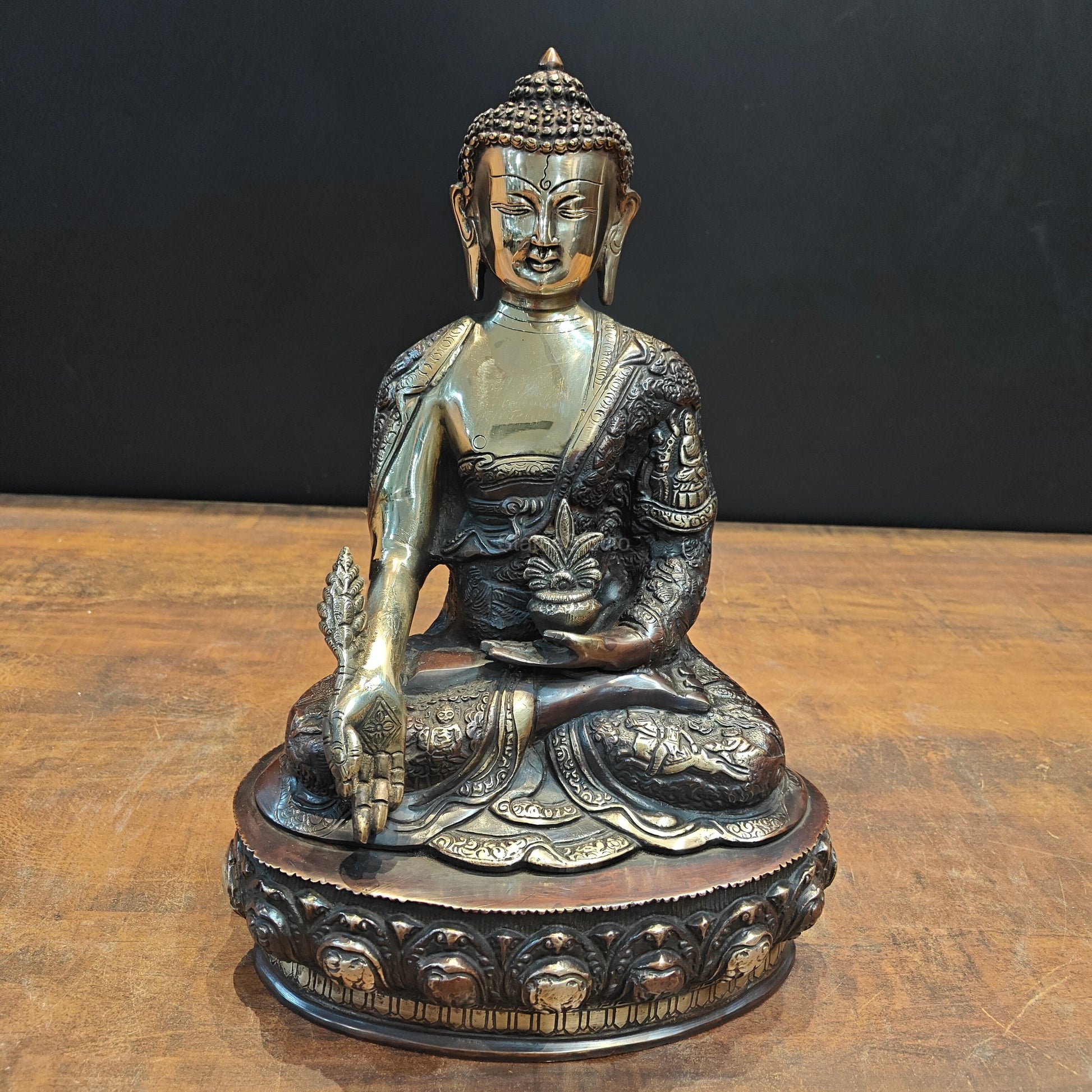Brass Medicine Buddha Statue Antique Finish 14 Inch - Image 3