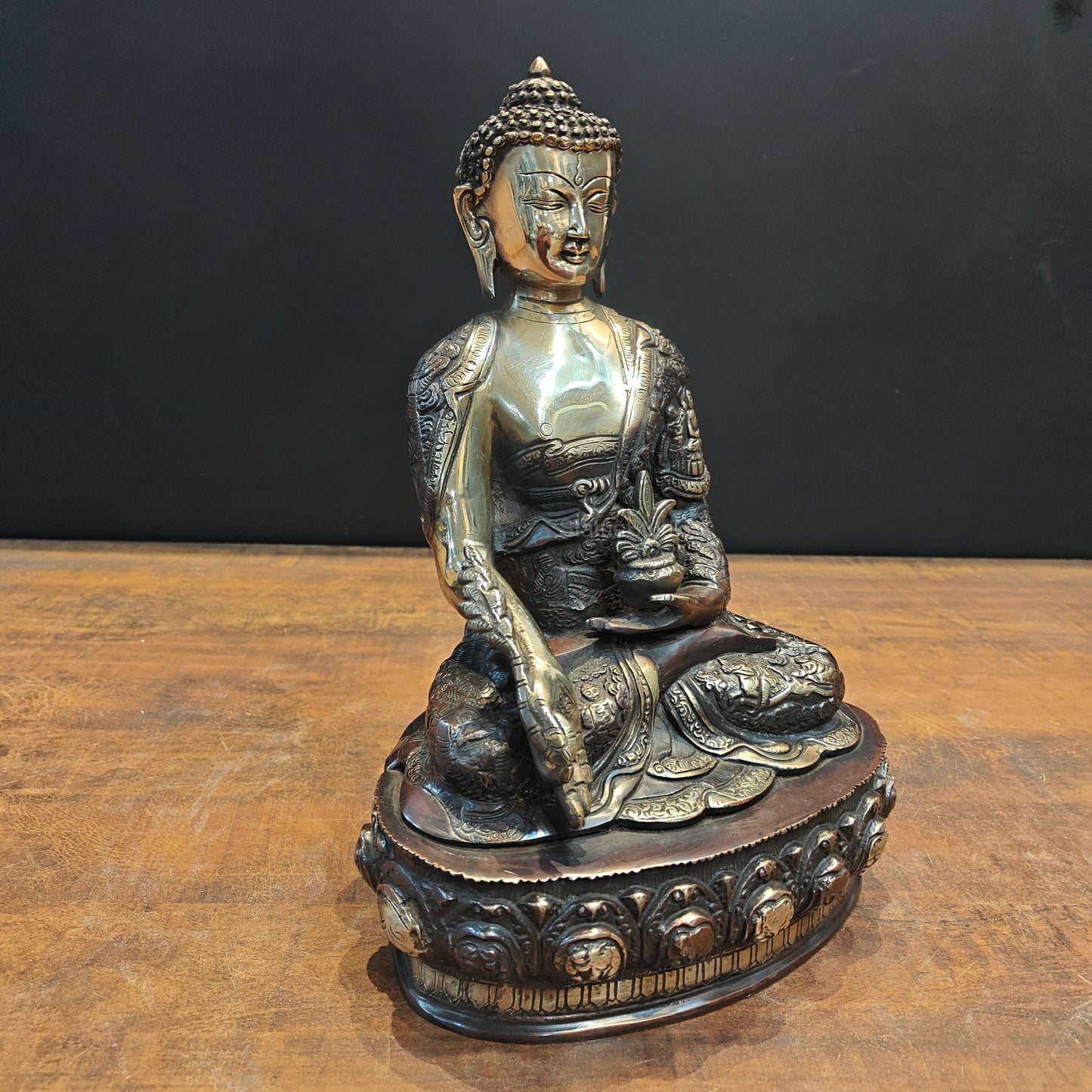 Brass Medicine Buddha Statue Antique Finish 14 Inch