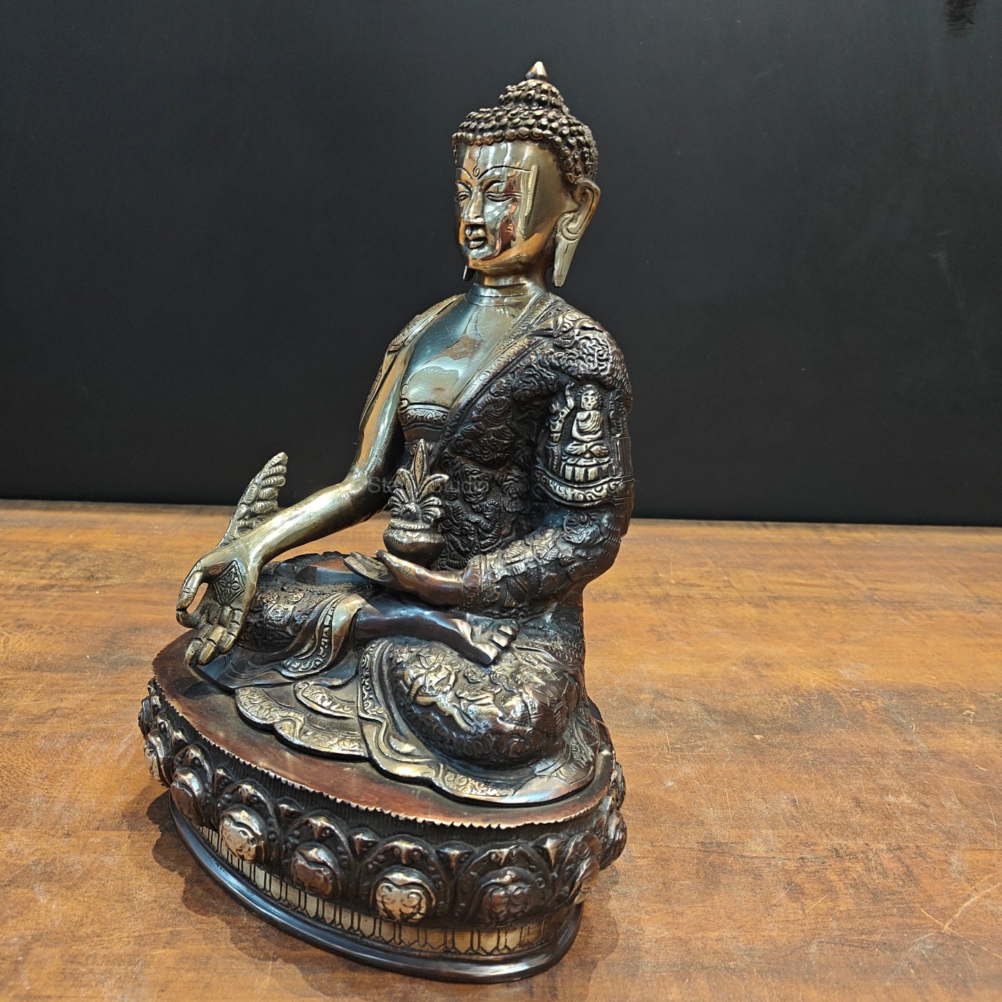 Brass Medicine Buddha Statue Antique Finish 14 Inch