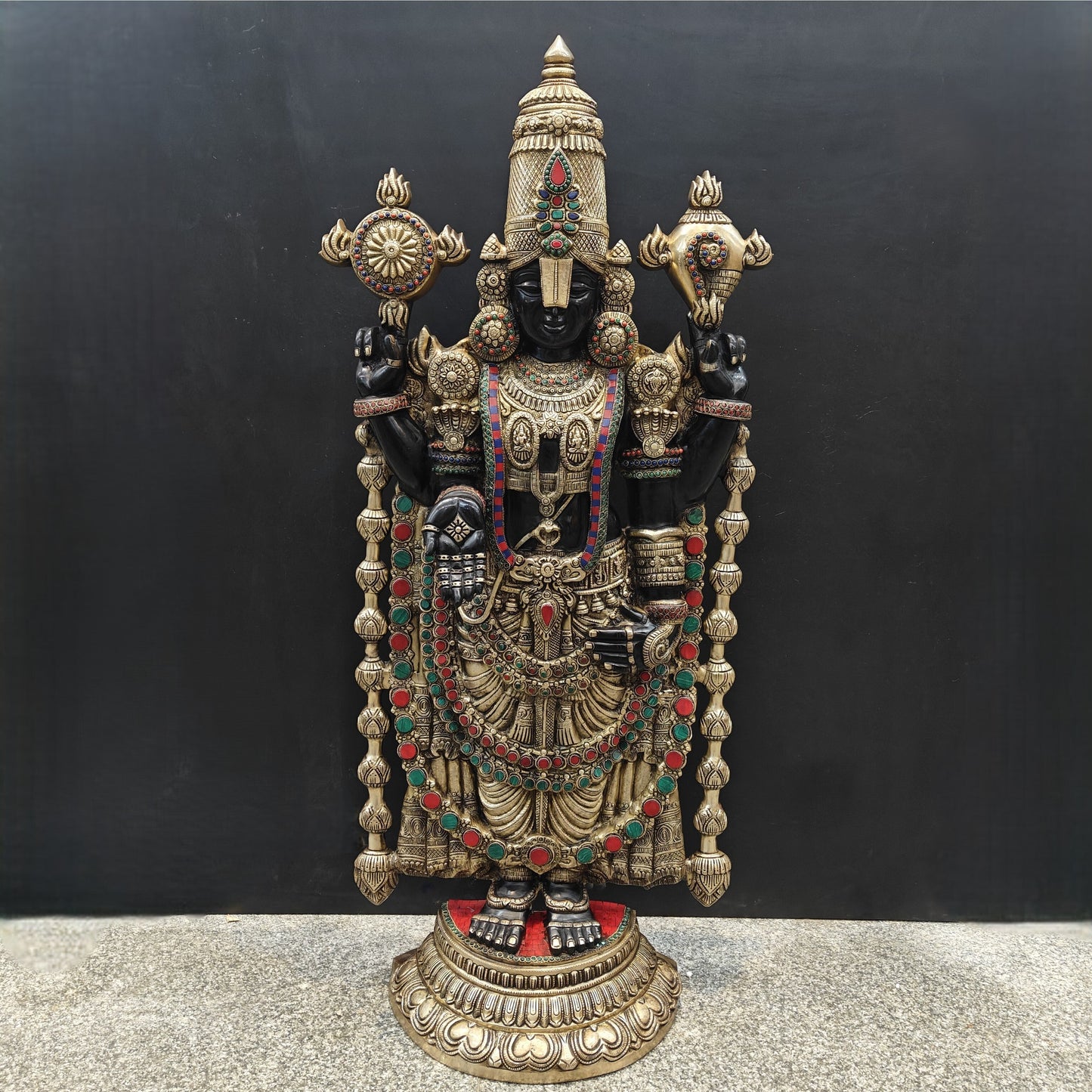 Brass Large Venkateshwara Tirupati Balaji Idol With Stone Work 4 Feet