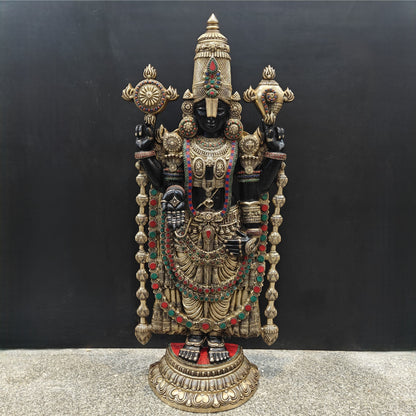 Brass Large Venkateshwara Tirupati Balaji Idol With Stone Work 4 Feet by vendor-unknown - Hindu Gods (View 3)