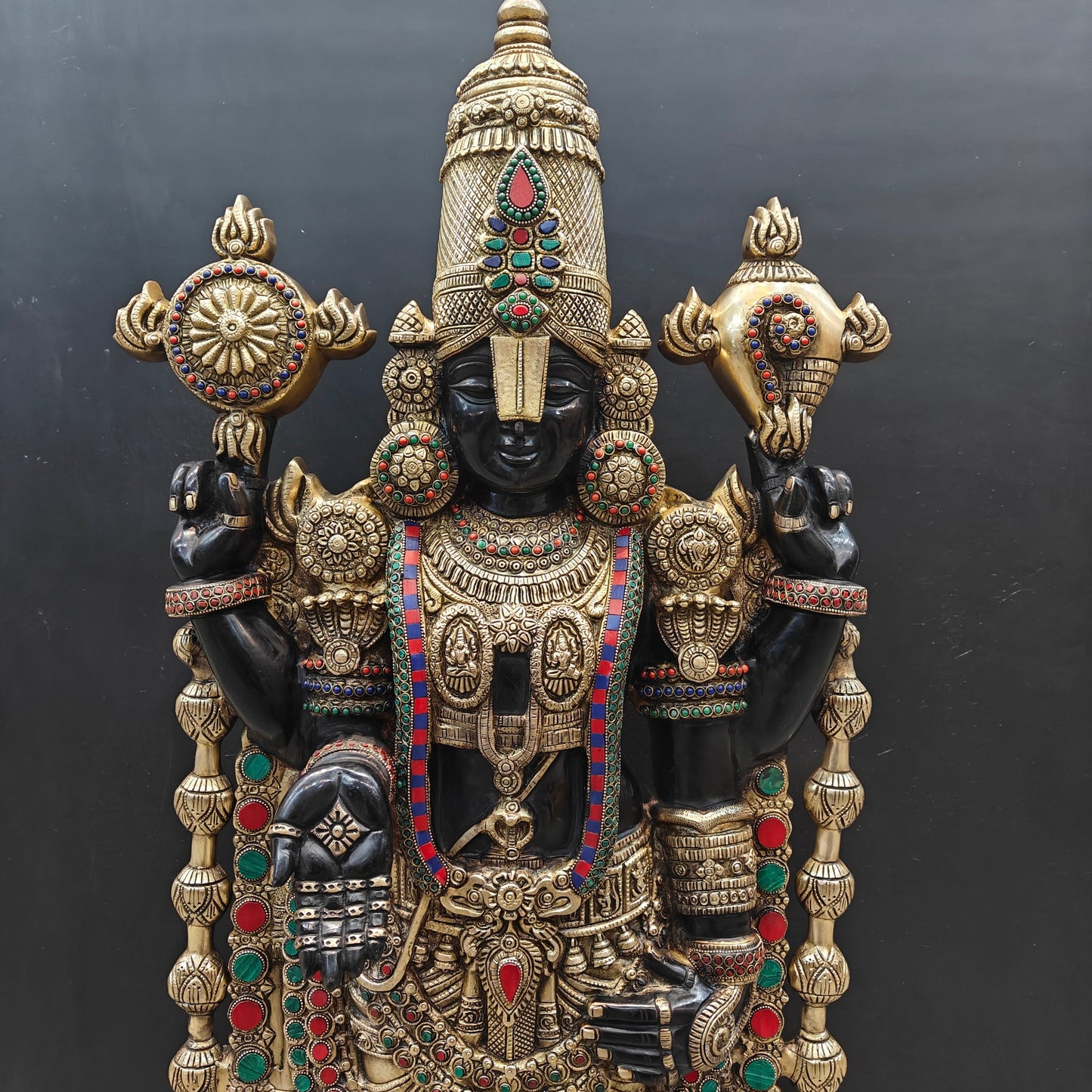 Brass Large Venkateshwara Tirupati Balaji Idol With Stone Work 4 Feet