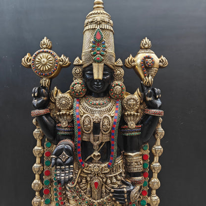 Brass Large Venkateshwara Tirupati Balaji Idol With Stone Work 4 Feet by vendor-unknown - Hindu Gods (View 2)