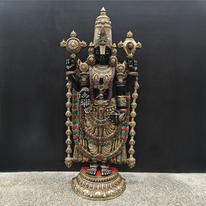 Brass Large Venkateshwara Tirupati Balaji Idol With Stone Work 4 Feet by vendor-unknown - Hindu Gods (View 4)