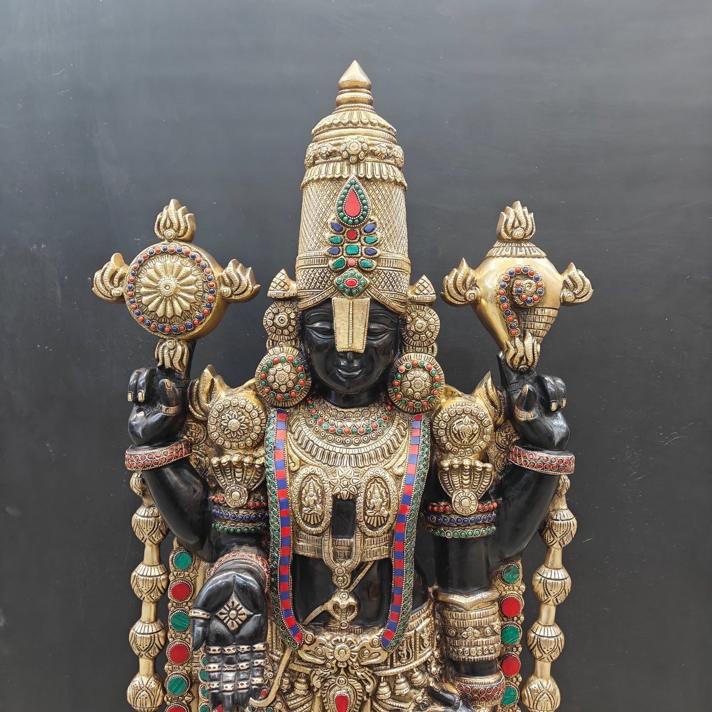 Brass Large Venkateshwara Tirupati Balaji Idol With Stone Work 4 Feet