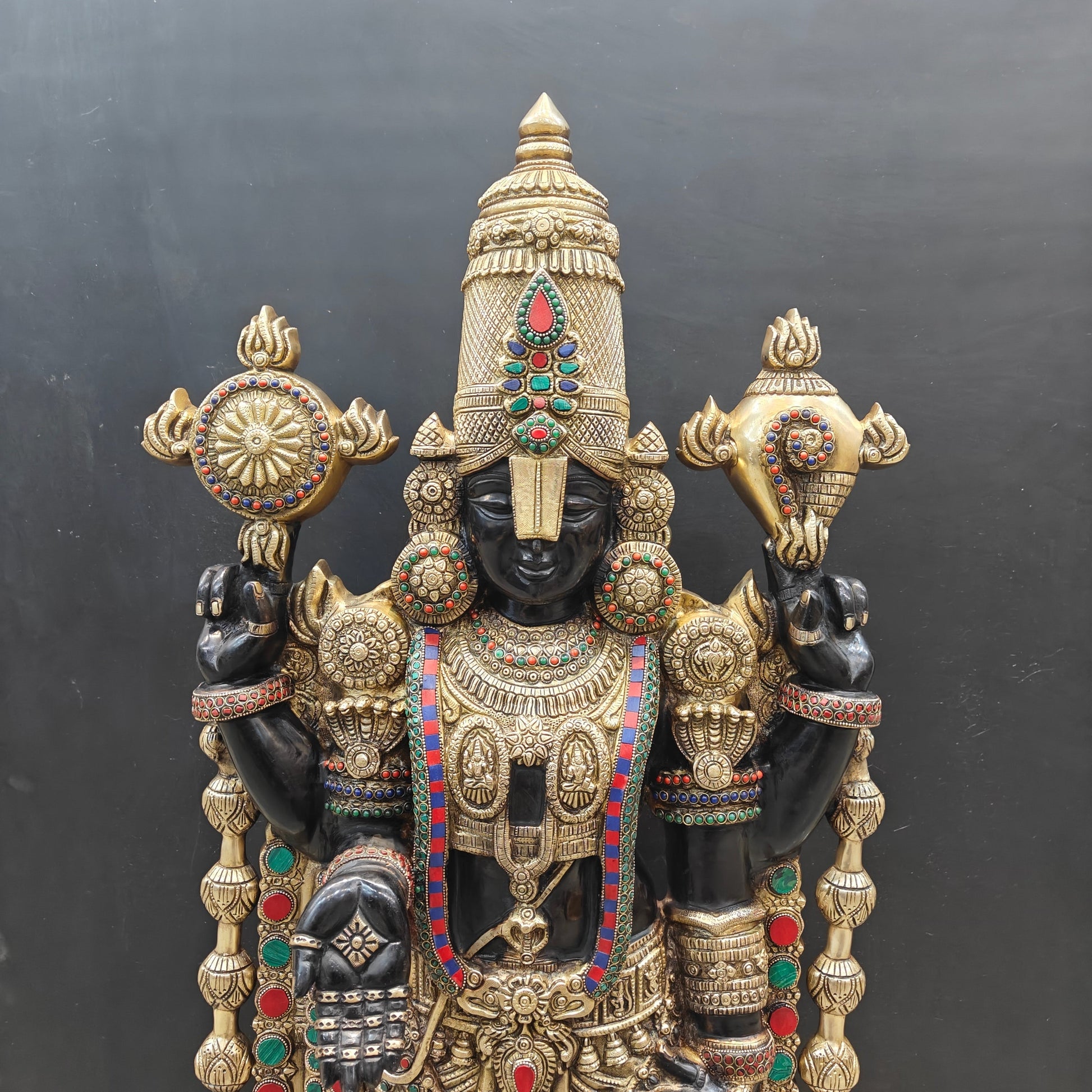 Brass Large Venkateshwara Tirupati Balaji Idol With Stone Work 4 Feet - Image 5