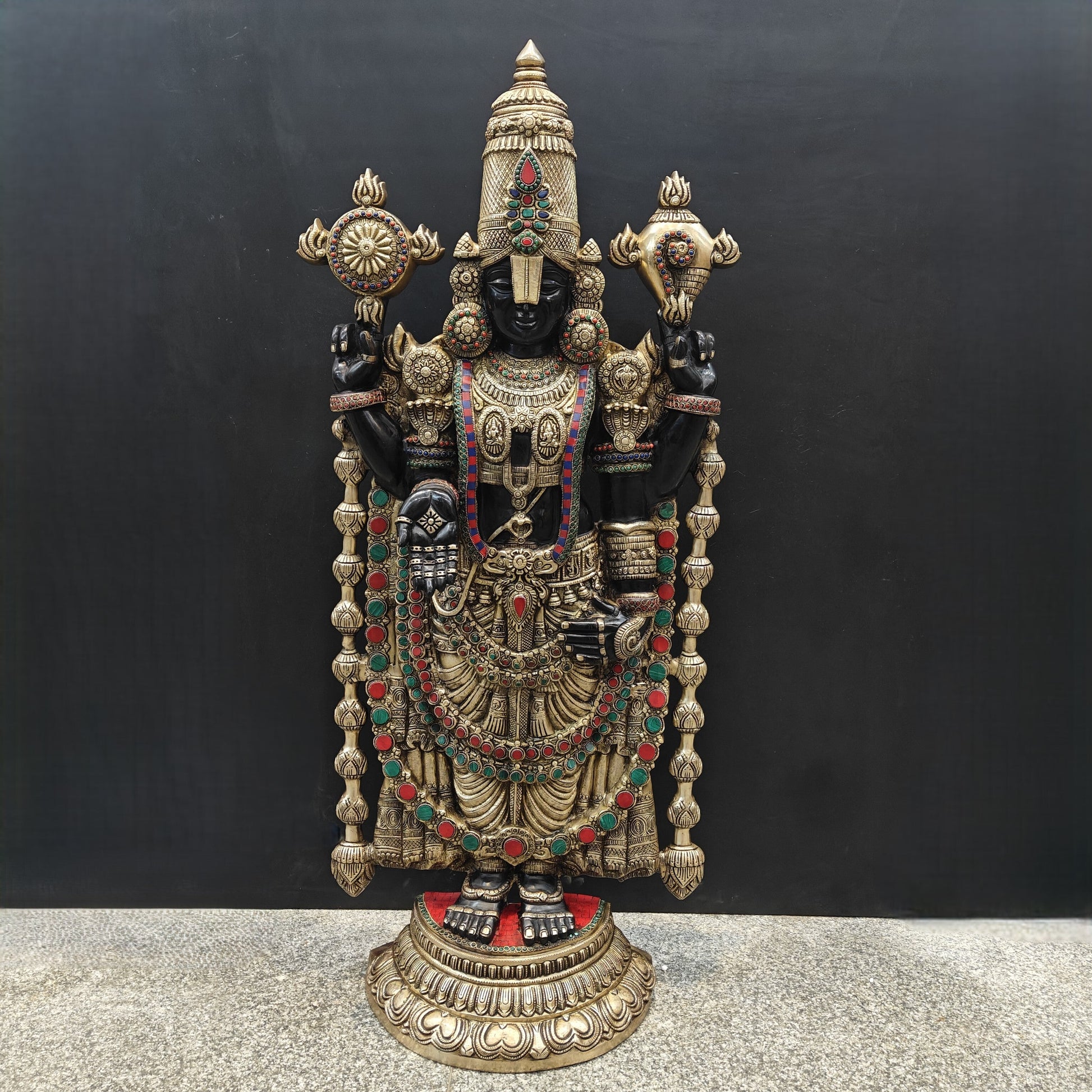 Brass Large Venkateshwara Tirupati Balaji Idol With Stone Work 4 Feet - Image 8
