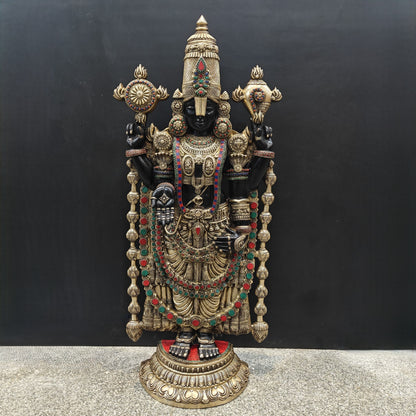Brass Large Venkateshwara Tirupati Balaji Idol With Stone Work 4 Feet by vendor-unknown - Hindu Gods (View 8)