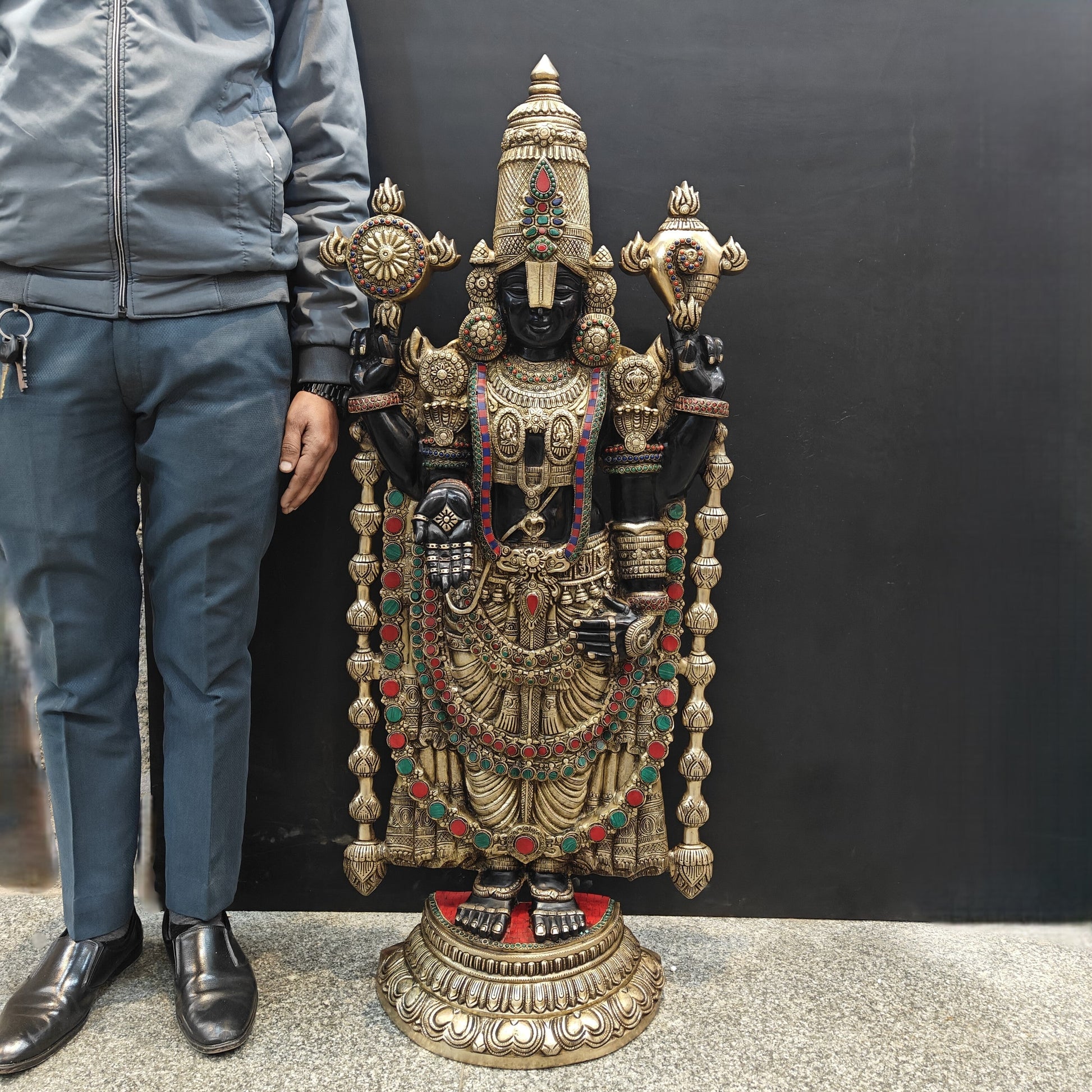 Brass Large Venkateshwara Tirupati Balaji Idol With Stone Work 4 Feet - Image 9