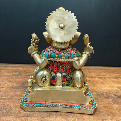 Brass Ganesha Statue With Stone Work 13 Inches by vendor-unknown - Hindu Gods (View 7)