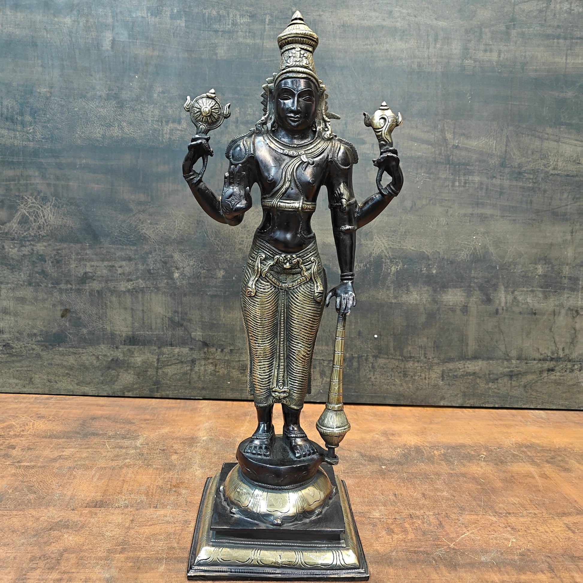 Brass Lord Vishnu Idol Black & Gold Finish 20 Inches - Image 4