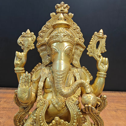 Brass Ganesha Idol Seated On Lotus Base 22 Inches by vendor-unknown - Hindu Gods (View 3)