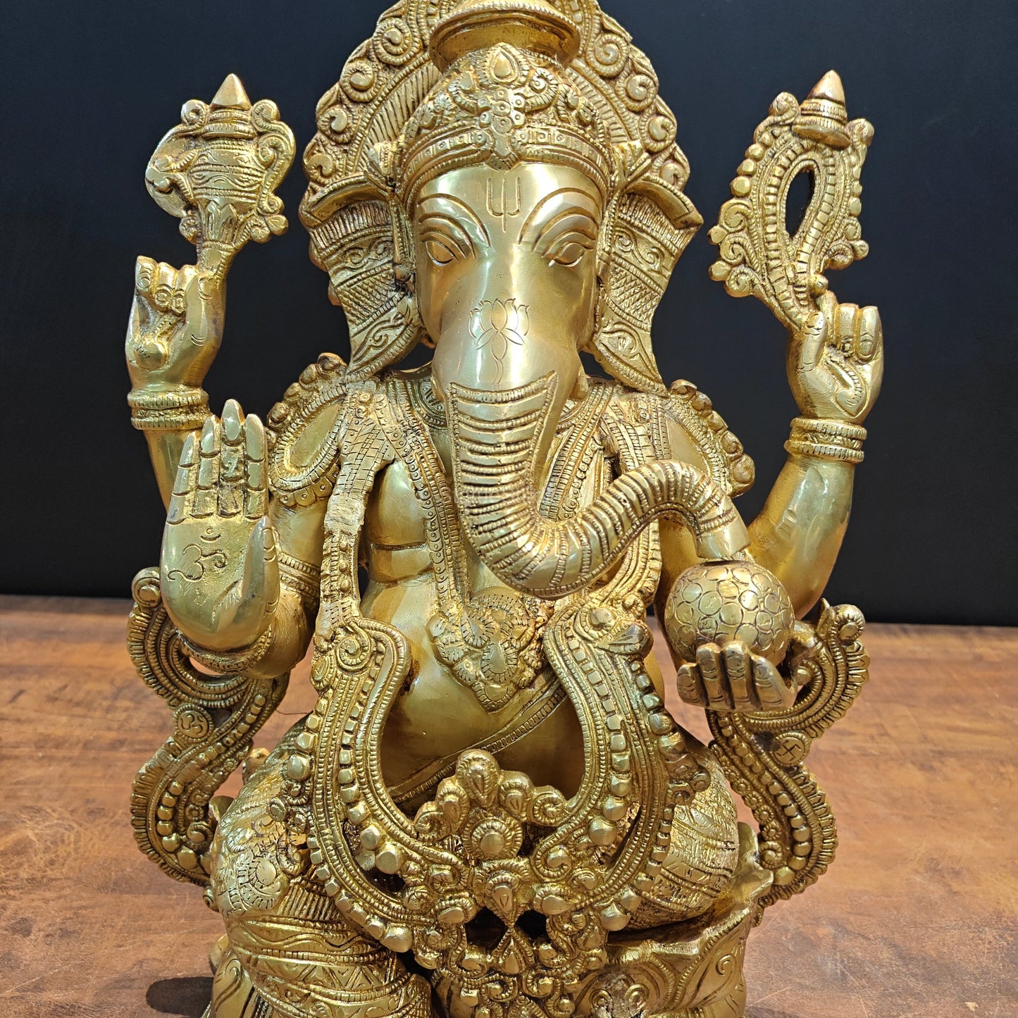 Brass Ganesha Idol Seated On Lotus Base 22 Inches